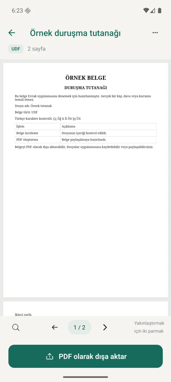 Android’de Evrak: UDF belge önizlemesi
